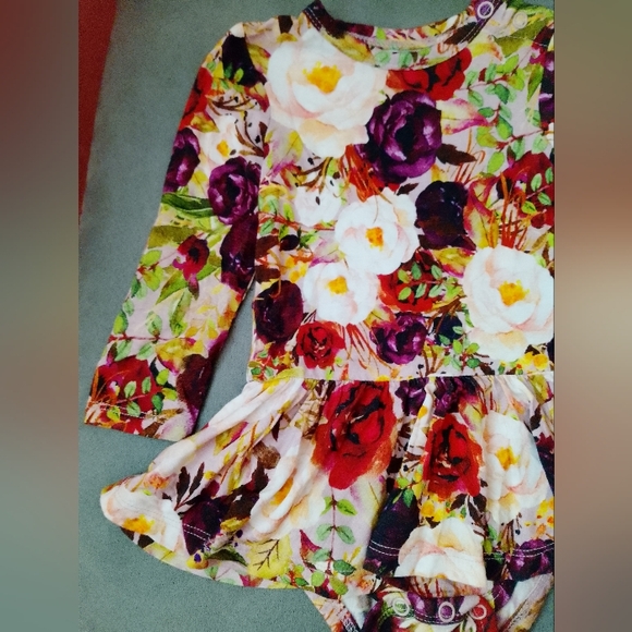 Posh Peanut 3-6 Months Floral Rose Twirl Skirt Infant Bodysuit Dress Long Sleeve - Picture 4 of 10